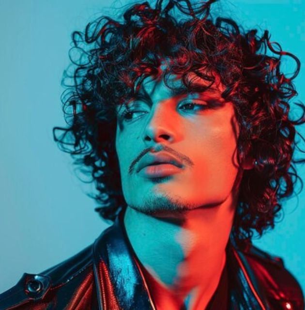 "Men's short curly hairstyle with side-swept bangs, blending natural curls with a sleek, contemporary look for a versatile and stylish appearance."