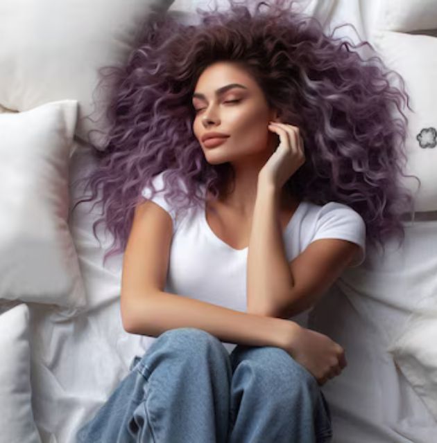 "Detailed image of a silk pillowcase with a person’s curls lying on it, emphasizing how the fabric maintains curl definition and minimizes breakage."